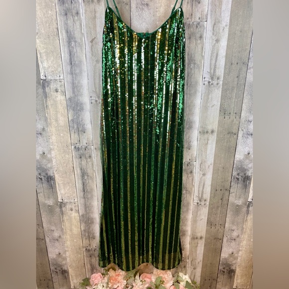 NWT Maeve Sleeveless Sequin Stripe Midi Dress in Green Size Medium. - Picture 7 of 16